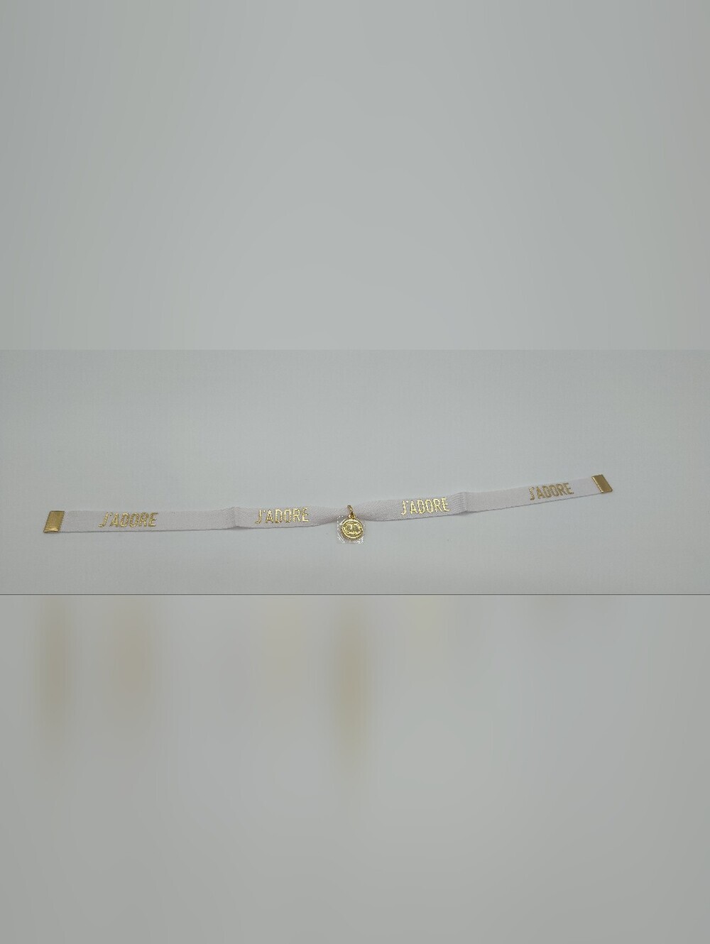 CHRISTIAN DIOR J’ADORE Ribbon Bracelet Gold CD Charm White Cotton NIP - Picture 6 of 7